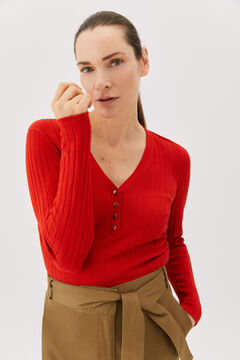 Cortefiel V-neck jumper with buttons Coral