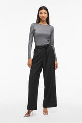 Vila Calça social de pernas largas com cinto de flores Preto