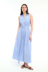 Vila Vestido camisa midi com cinto Azul