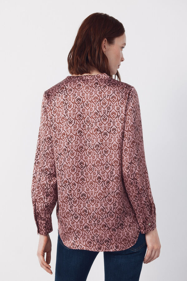 Cortefiel Printed satin mandarin shirt Printed purple