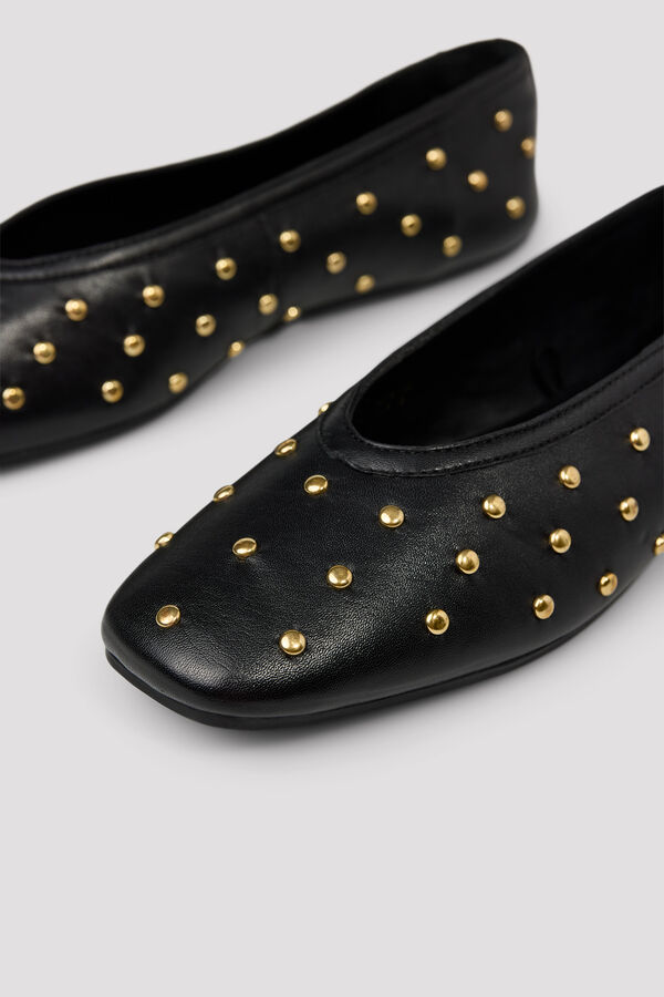 Cortefiel Leather studded ballet flats Black