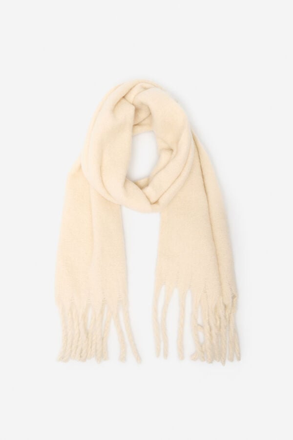 Cortefiel Plain fringed scarf Ivory