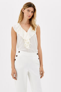 Cortefiel Flowing ruffled top White