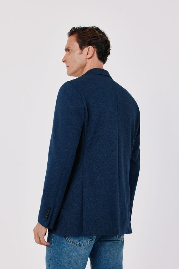 Cortefiel Navy herringbone knit blazer Blue