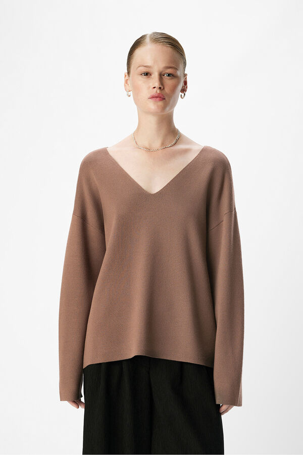 Object Camisola básico com gola em V Cinzento
