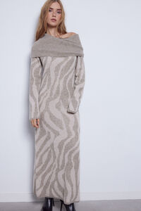 Cortefiel Zebra jacquard knit dress Printed beige