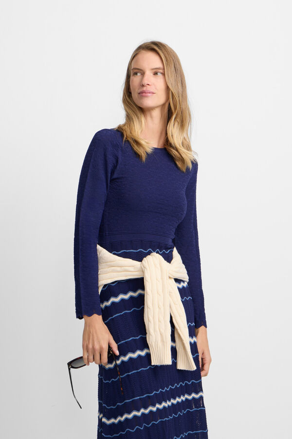 Silbon Vestido de malha espinha de peixe Azul