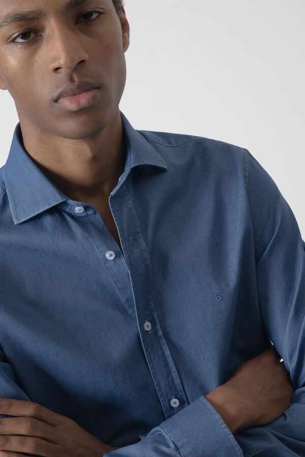 PuroEGO Camisa em denim de algod&atilde;o Azul