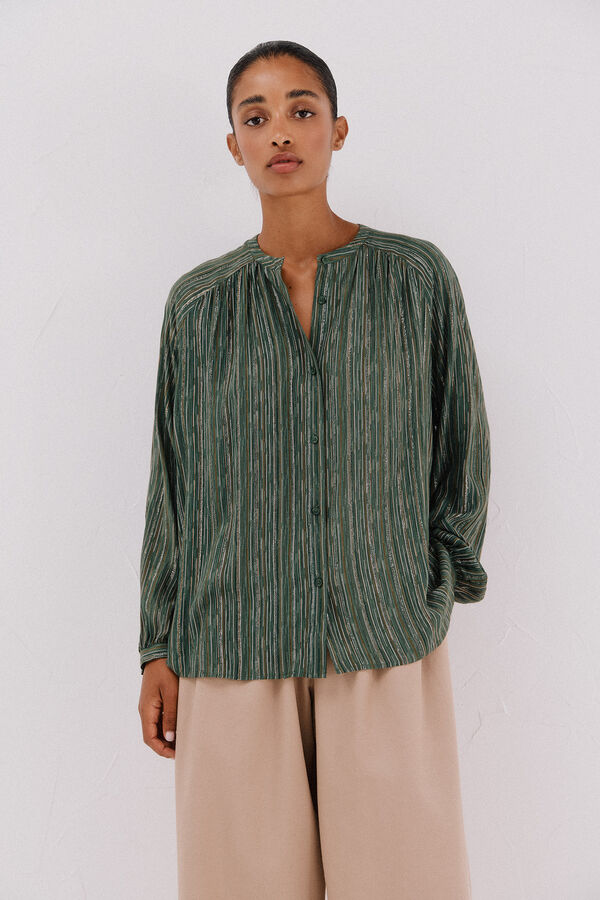 Cortefiel Lurex printed blouse Printed green