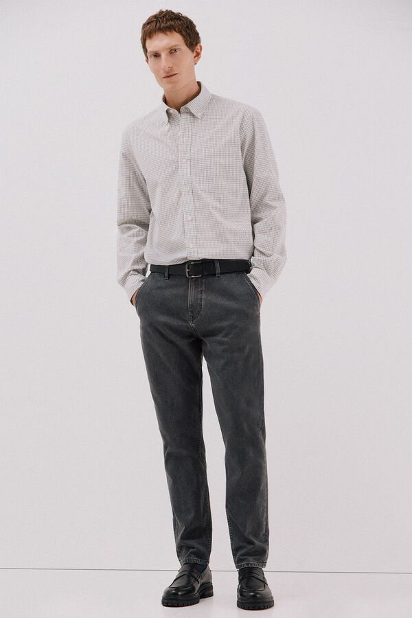 Cortefiel Checked poplin shirt Grey