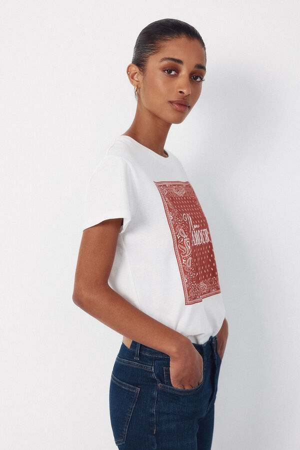 Cortefiel Positional print t-shirt Red