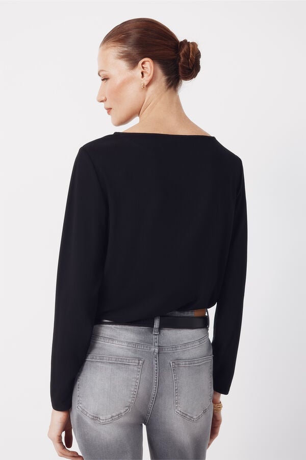 Cortefiel Camiseta escote barco lace Negro