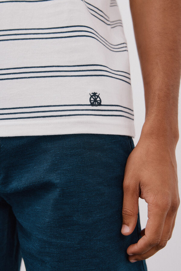Cortefiel striped polo shirt with structured neck White
