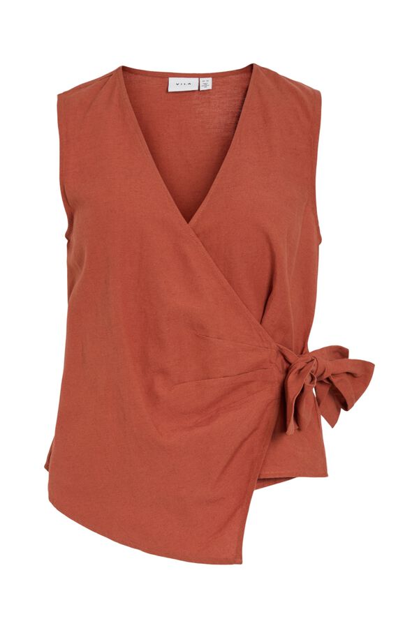 Vila Top cruzado em linho com la&ccedil;ada Vermelho
