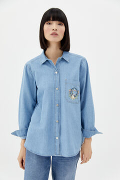 Cortefiel Embroidered denim shirt Royal blue