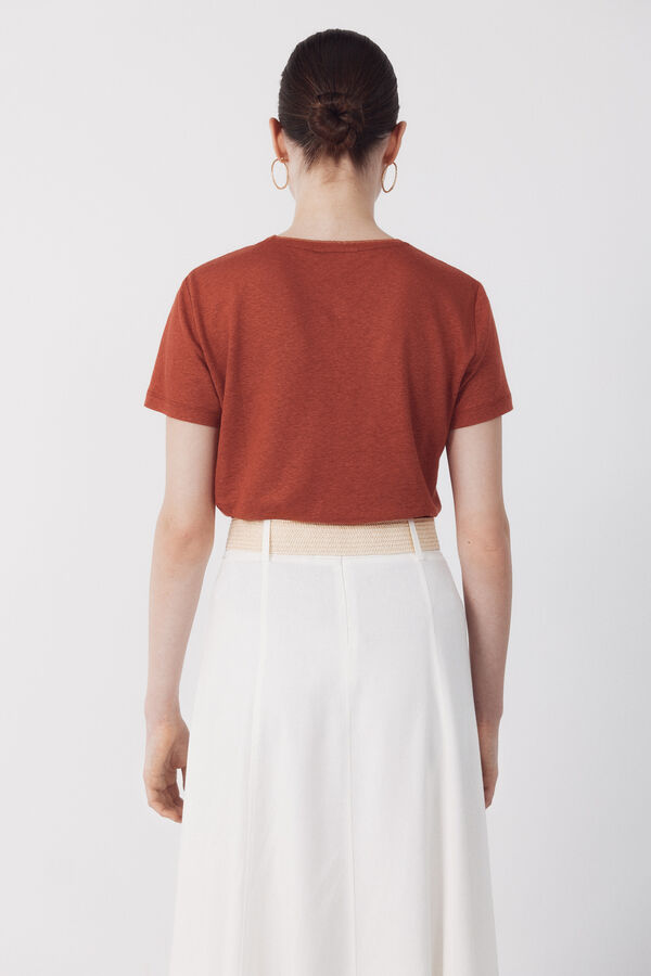 Cortefiel Camiseta de linho com decote em lurex Laranja