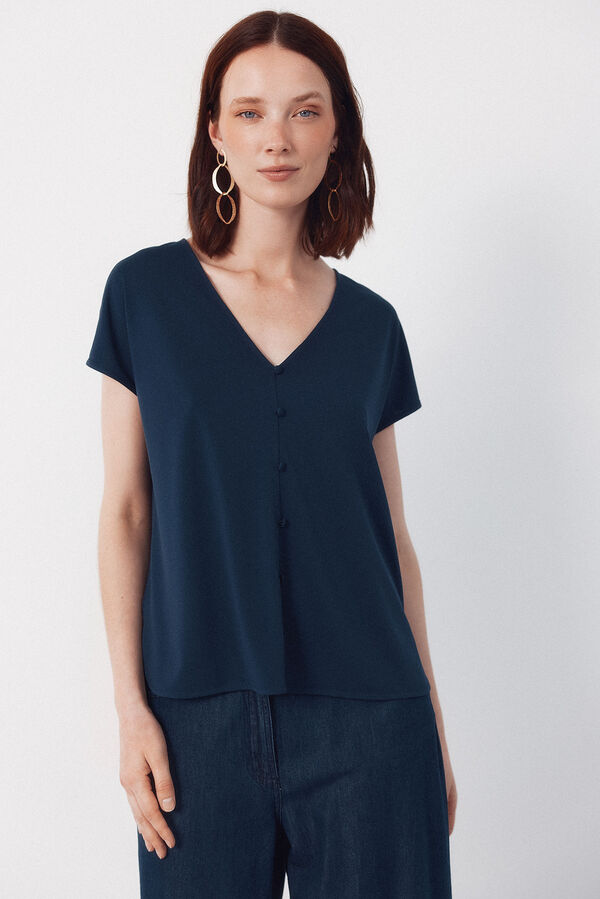 Cortefiel V- buttons neckline v Navy