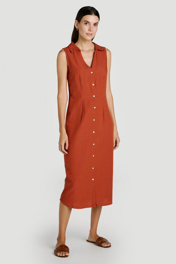 Vestido midi camisero de lino