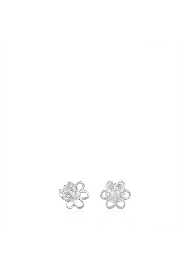 Cortefiel Pendientes flor de plata y perlas cultivadas gris