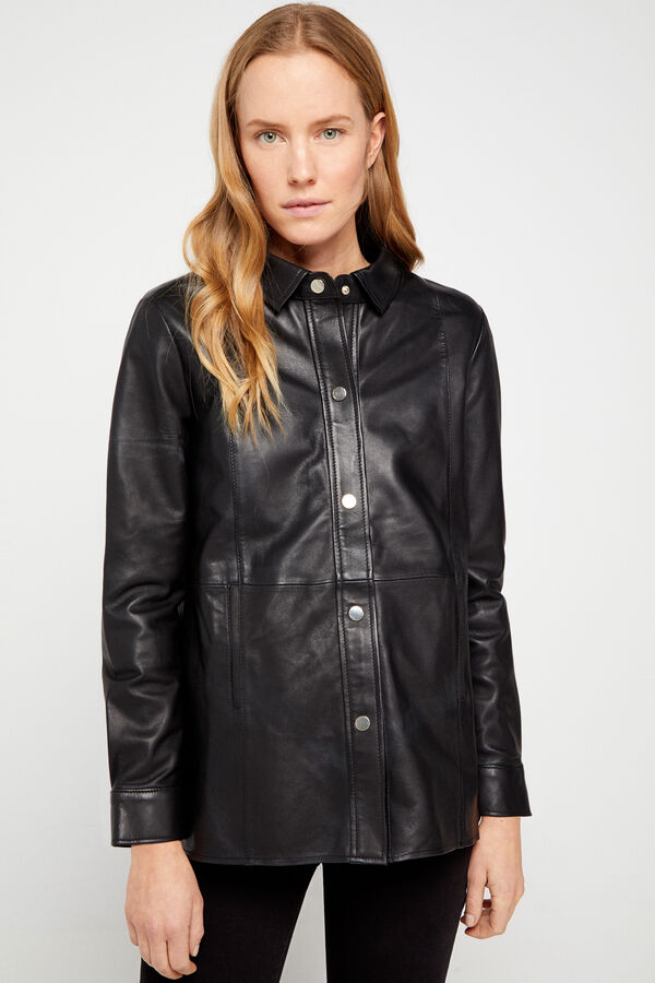 Cortefiel Cazadora de piel Negro