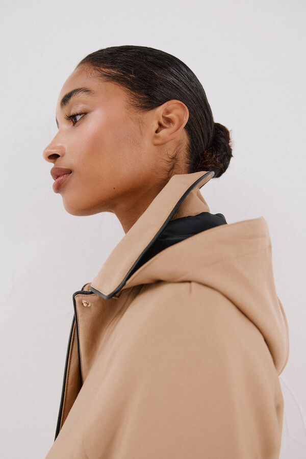 Cortefiel Satin trench coat with detachable hood Beige