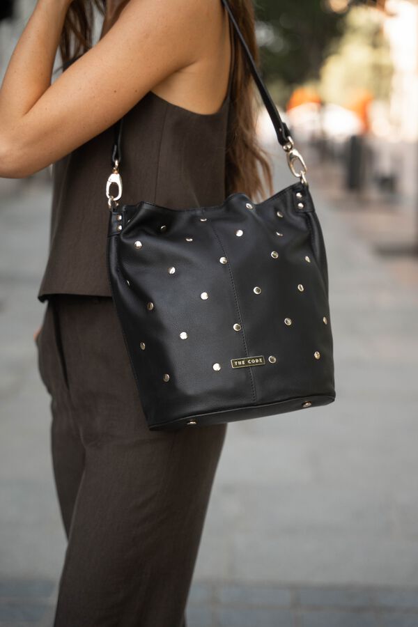 The Code Bucket bag Julieta em pele e tachas Preto