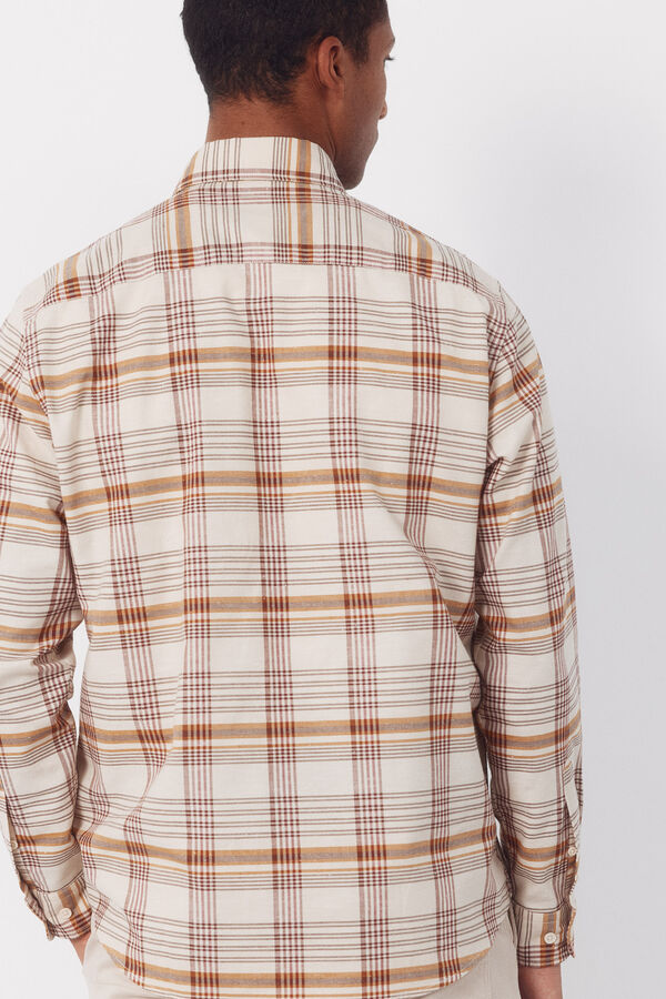 Cortefiel Slub Oxford plaid shirt Beige