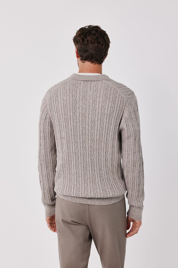 Cortefiel Twisted cotton cable knit jumper Beige