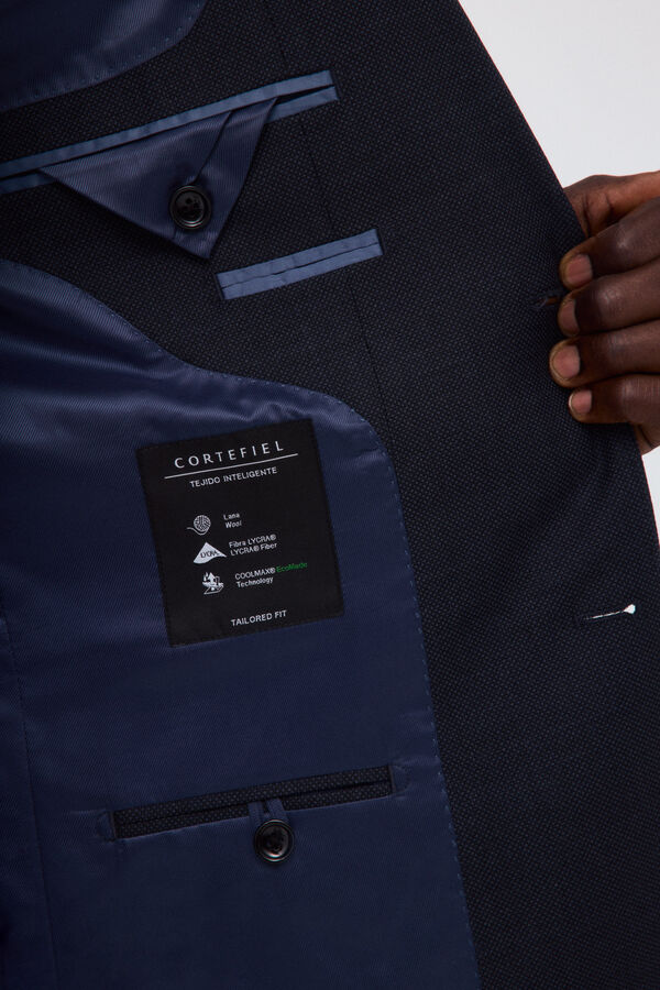 Cortefiel Navy bird's eye tailored fit jacket Blue