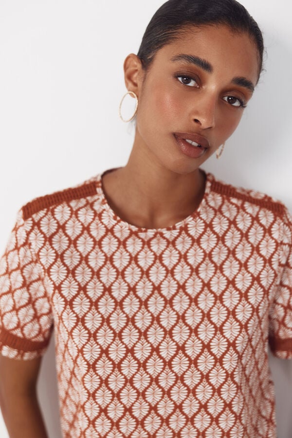 Cortefiel Hemstitch detail t-shirt Printed white