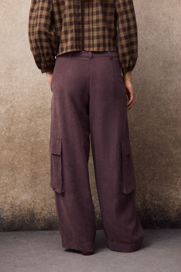 Slowlove Satin-finish cargo trousers Dark brown