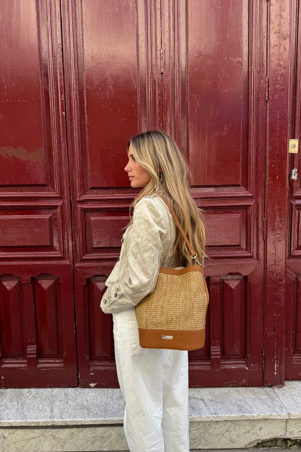 The Code Nature leather and raffia candy box  Brown