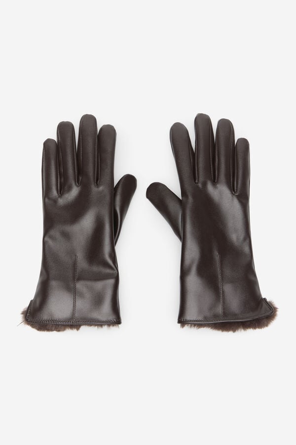 Cortefiel Fur effect glove Dark brown