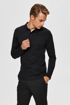 Cortefiel Long-sleeved organic cotton polo shirt Black