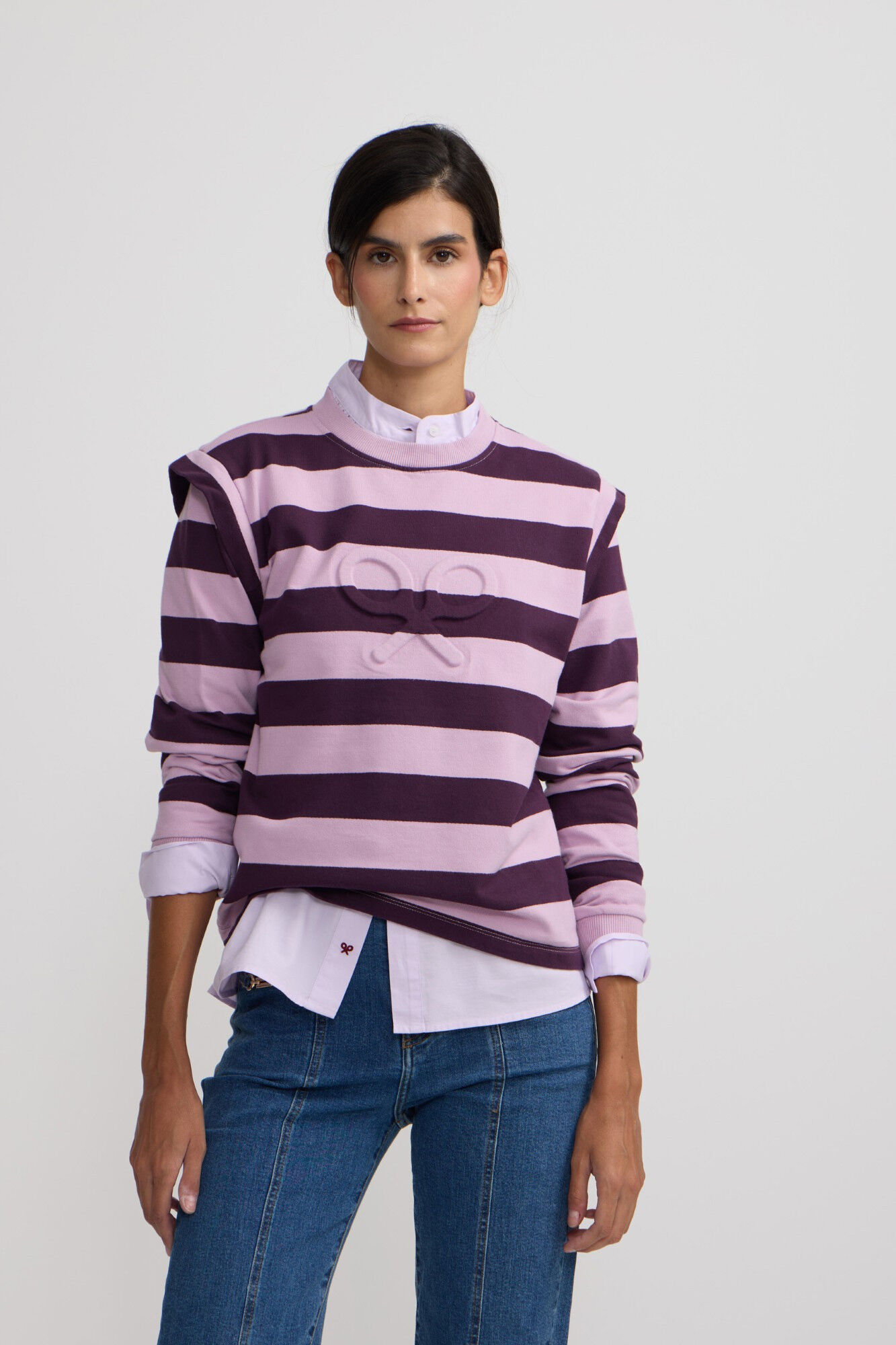 Silbon Sweatshirt feminino com ombreiras riscas