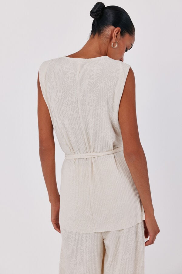 Cortefiel Jacquard buckle top Ivory