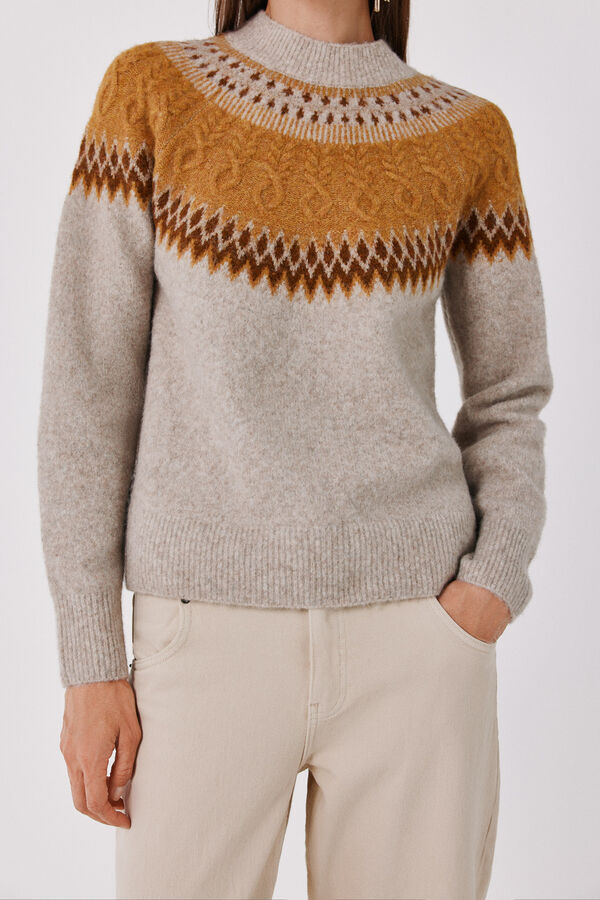 Cortefiel Fair Isle and cross-knit jumper Beige