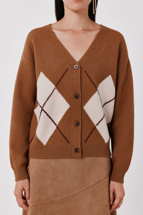 Cortefiel Positional argyle cardigan Maroon