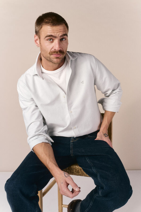 OOTO Camisa oxford raya candela manga larga Kaki