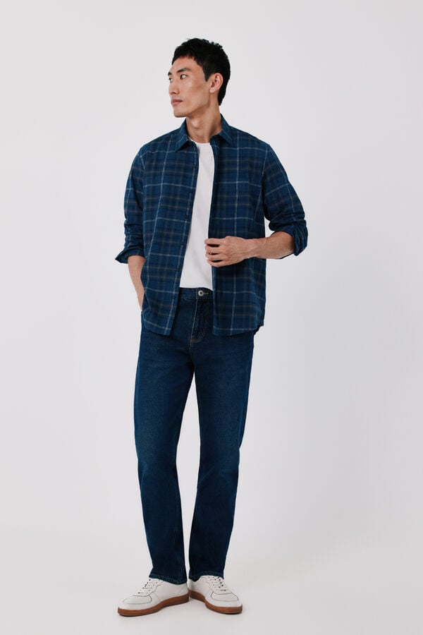 Cortefiel Cotton plaid shirt Blue