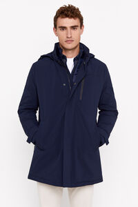 Cortefiel Waterproof raincoat with detachable hood Navy