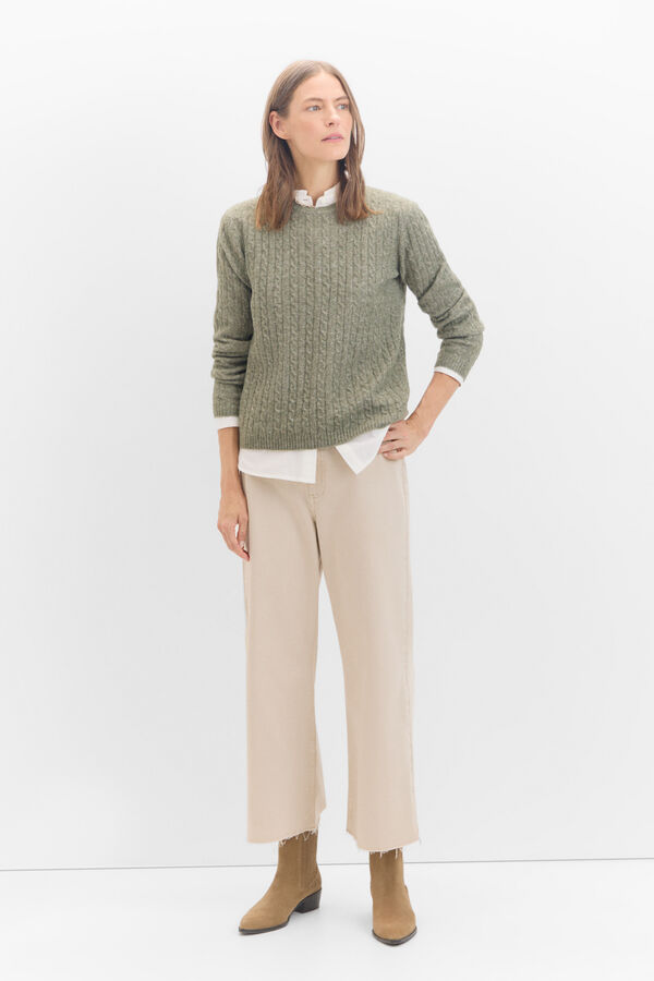 Cortefiel Soft cross-knit sweater Kaki