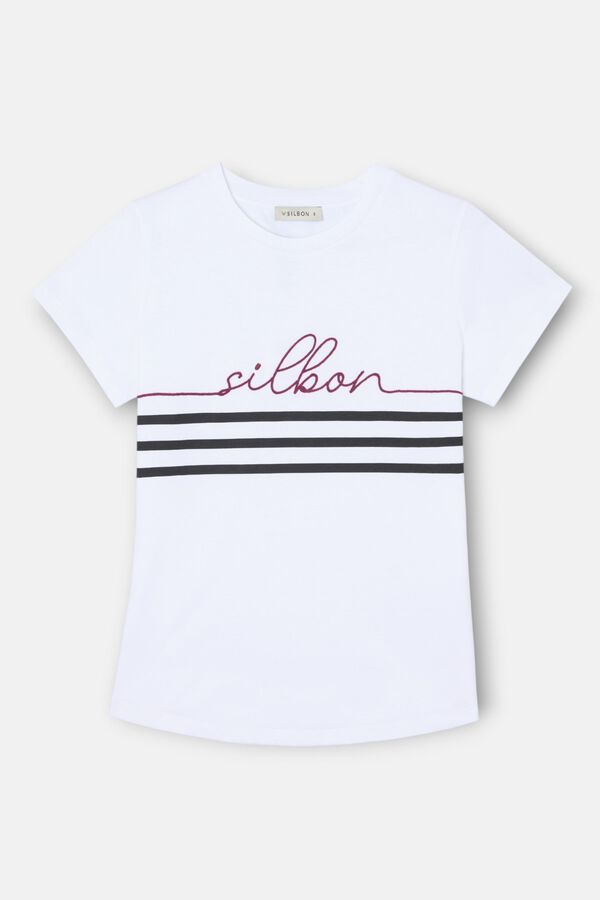Silbon T-shirt Silbon de mulher com cord&atilde;o Branco