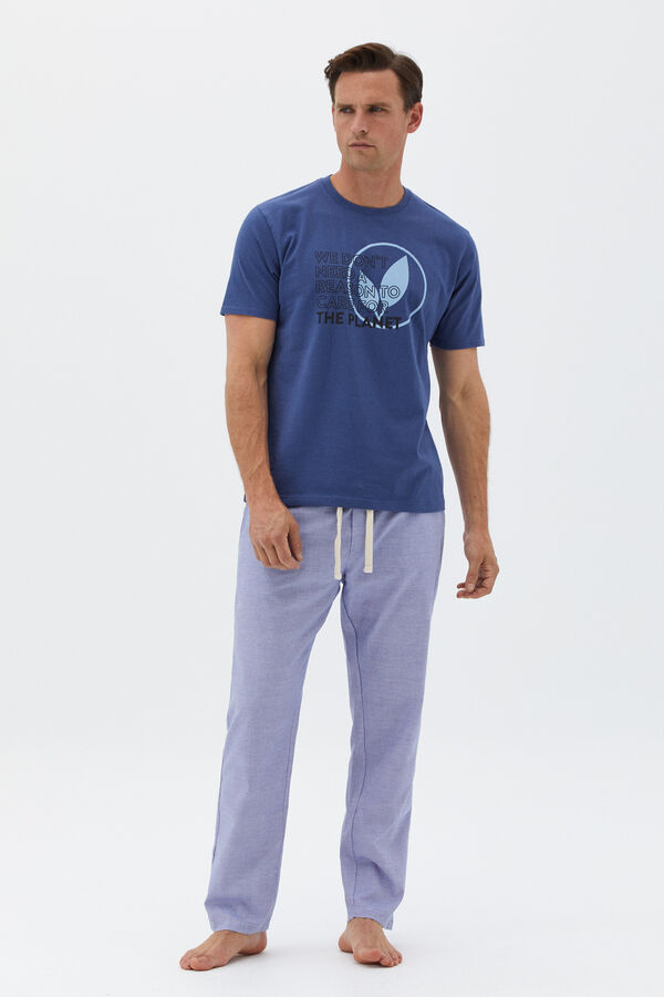 Cortefiel Pijama de malha e tecido Azul