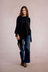 Molly Bracken Poncho assimétrico com franjas Preto