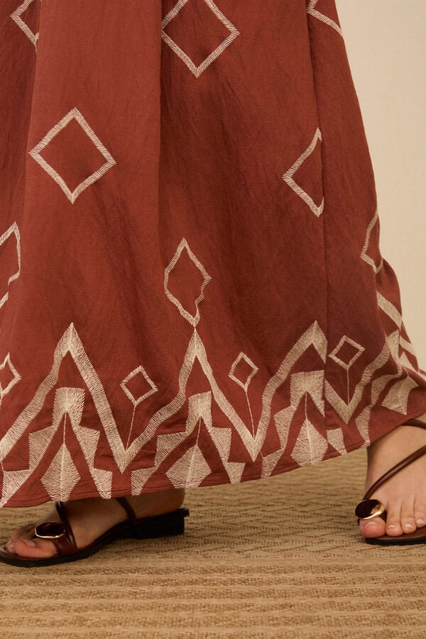 Meisie Embroidered long skirt Pink