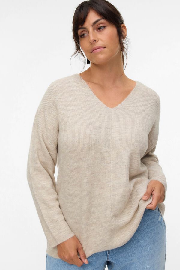 Vero Moda Curve Camisola de malha com decote em bico Tostado