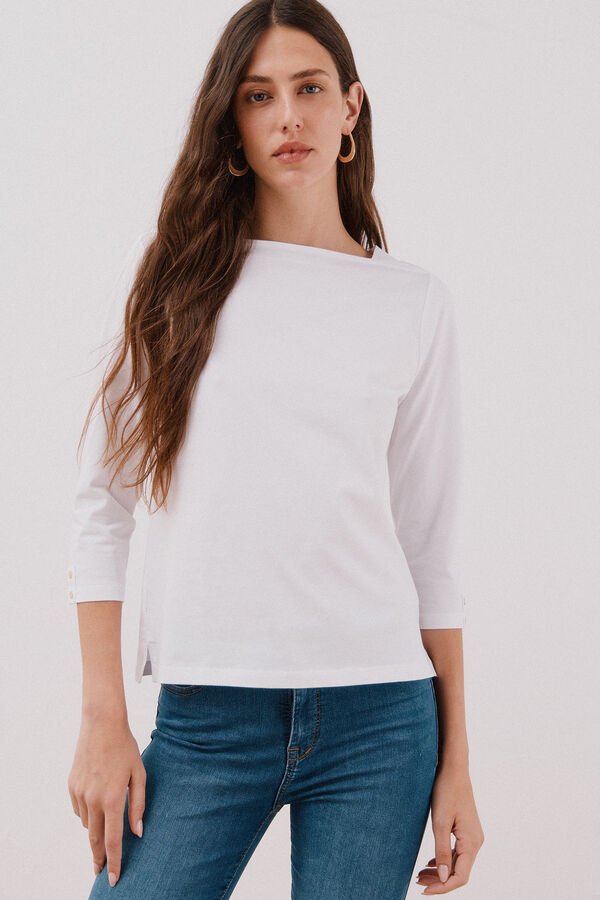 Cortefiel Essential boat neck T-shirt White