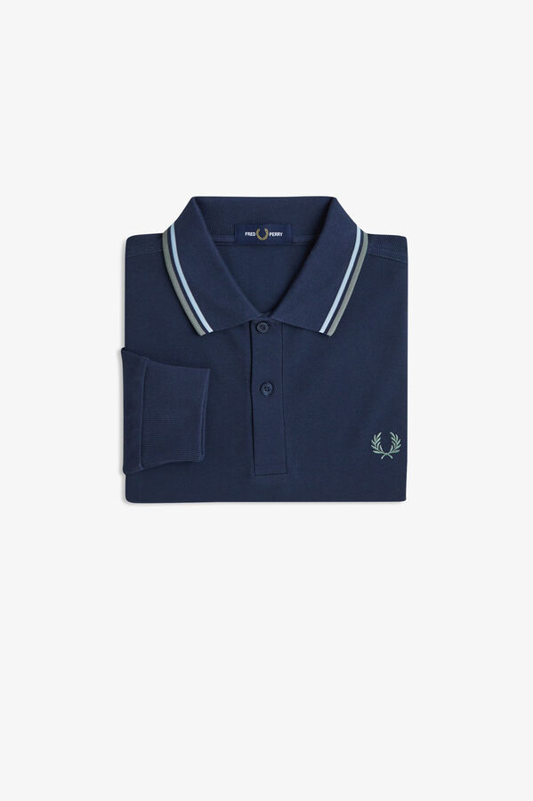 Fred Perry Polo piqué de manga comprida masculina Azul