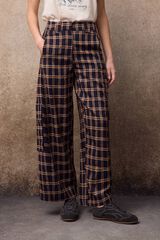 Slowlove Plaid barrel cut trousers Green